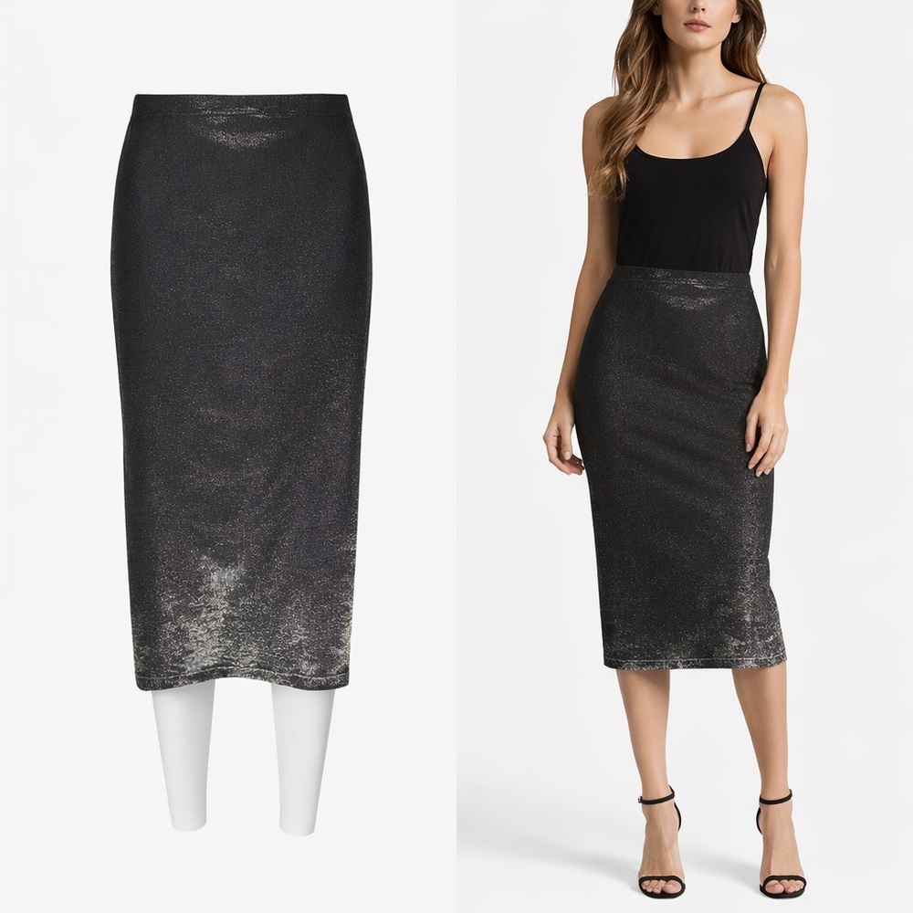 Wolford | Black Metallic Shimmer Pencil Skirt | Stretch Bodycon | Size L